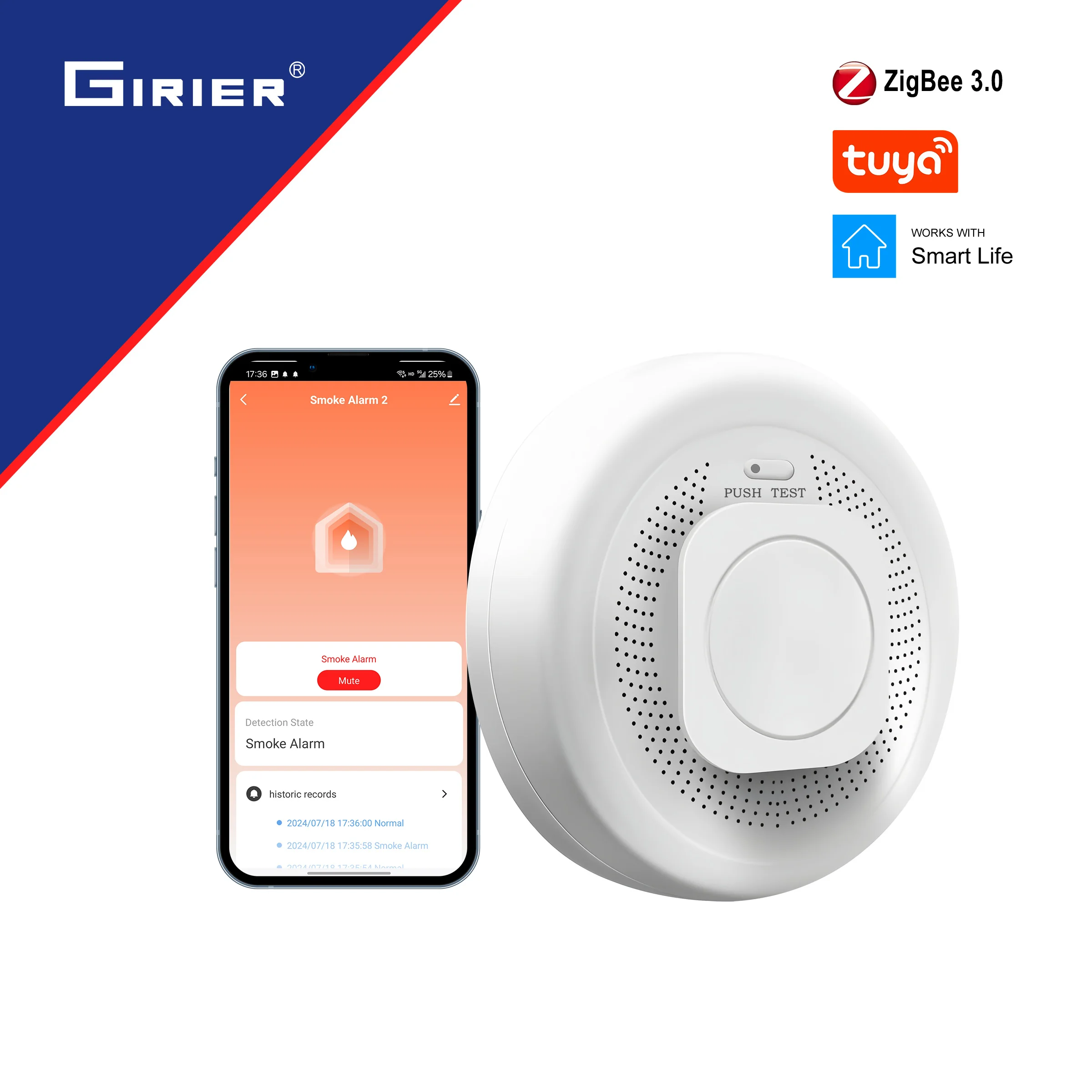 GIRIER ZigBee Умный Детектор Дыма Домашняя Охранная Сигнализация С Батарейным