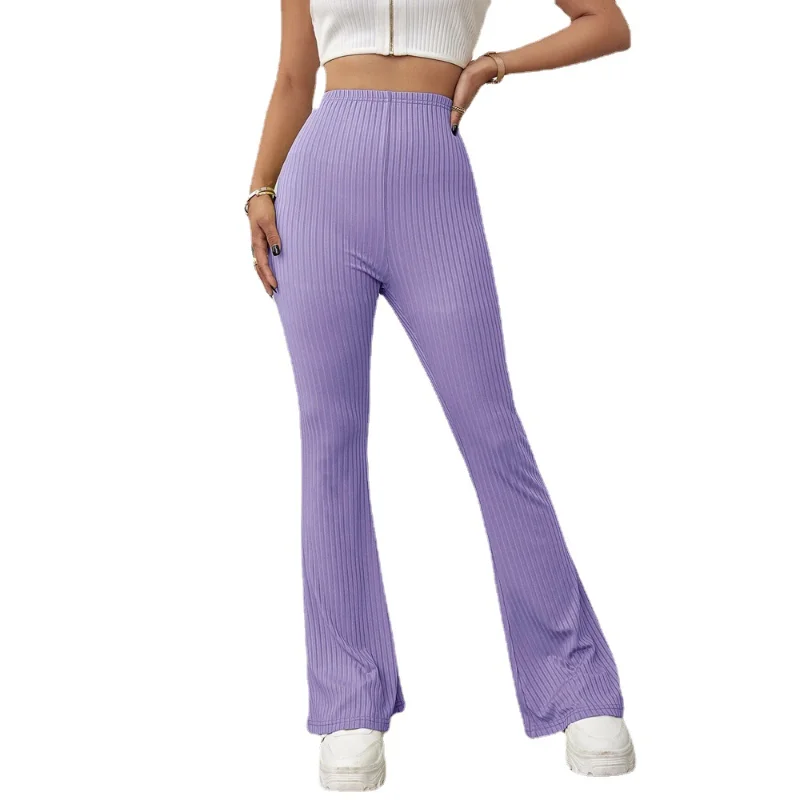 Spring and Summer New Temperament High Waist Slightly Flared Knitted Casual Trousers for Women