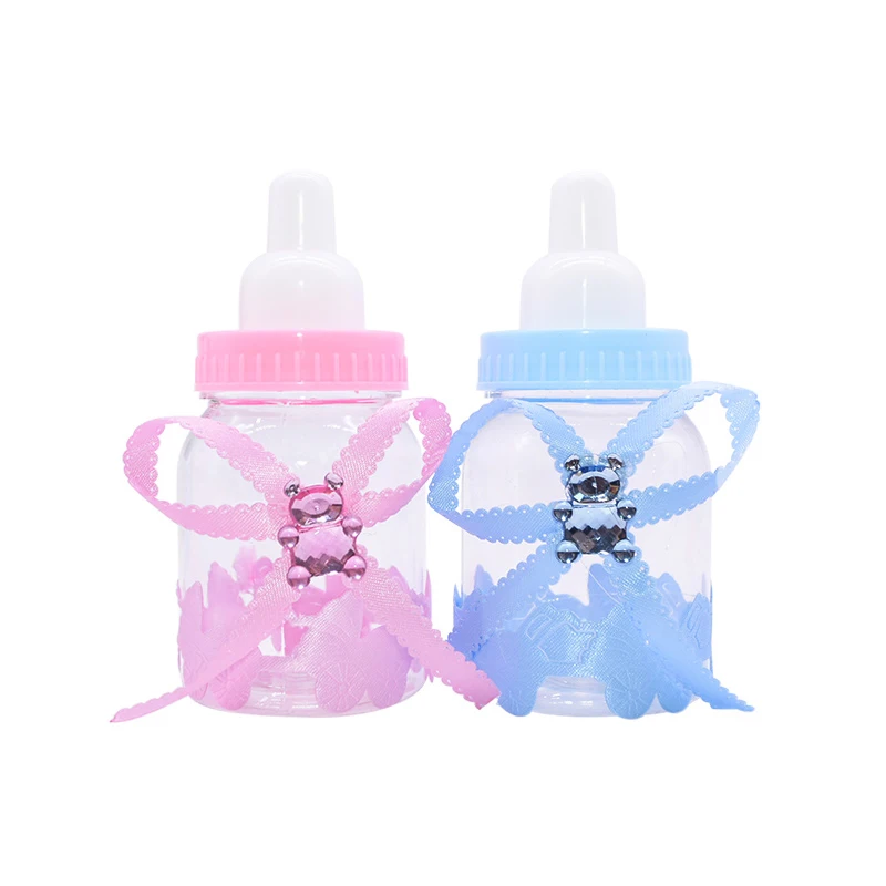 

12pcs Transparent Feeder Bottle Candy Box Girl Boy Baby Shower Decor Gift Box Wedding Birthday Gender Reveal Party Supplies Pink
