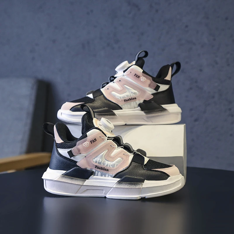 Four Seasons Children's Shoes Basketball Shoes Double Mesh Rotary Buckle Low Top Outdoor Walking Shoes Breathable Casual Shoes