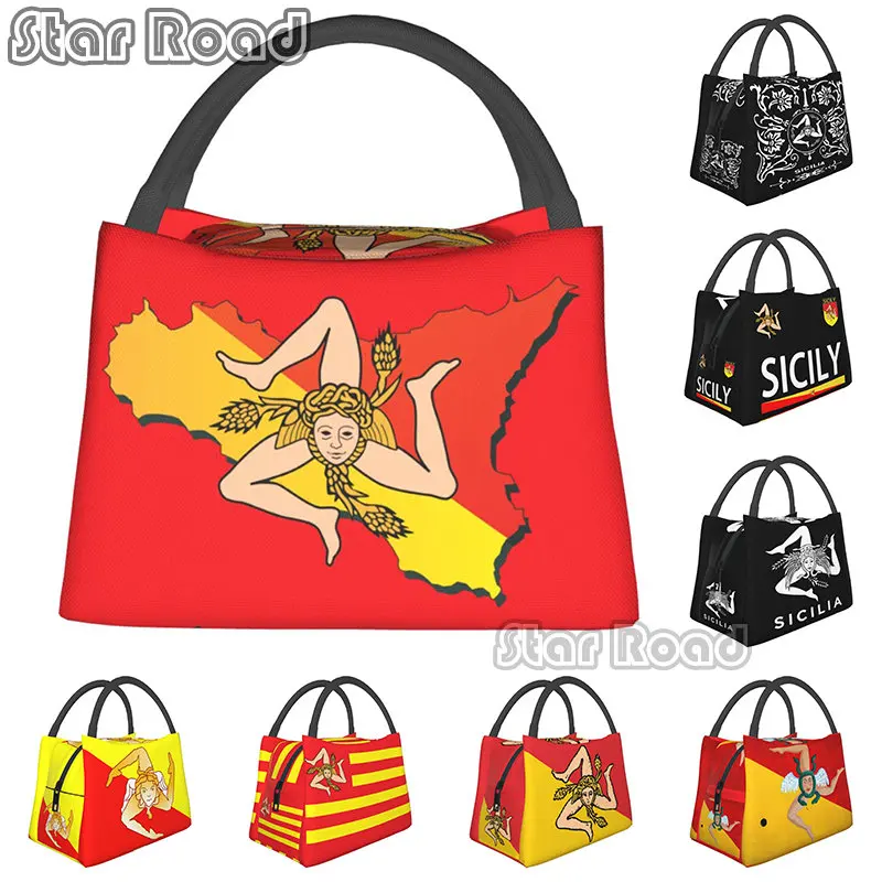 

Italy Sicily Flag Lunch Bag Sicilian Bandiera Portable Cooler Thermal Insulated Lunch Box for Women Kids School Food Picnic Bags