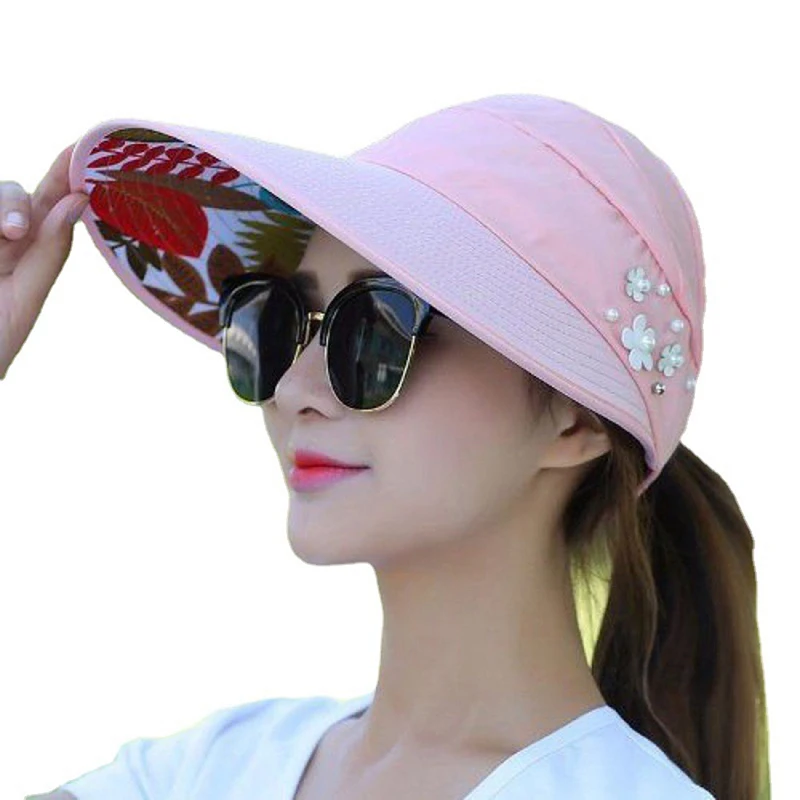 

Summer Hats For Women Foldable Sun Hat Pearl Flower Visor Sunscreen Floppy Cap Female Outdoor Casual Baseball Cap Hat For Woman