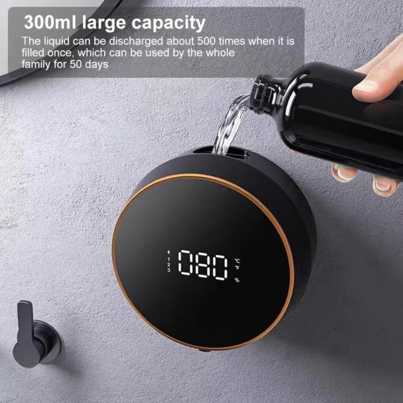 

1pc Wall-mounted Automatic Soap Dispenser Touchless Soap Dispenser LED Display Waterproof USB Rechargeable Foam Soap Dispenser