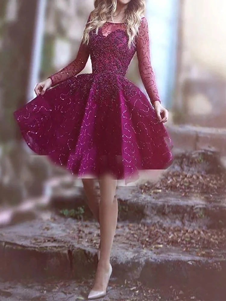 

2022 Formal Homecoming Dress Long Sleeves Sweetheart Sequins Prom Dress Party Dinner Evening Dresses For Woman Robe De Soirée