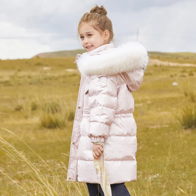 

-30Degrees winter fashionable down jacket for girls Warm thick coat for children Bright pink waterproof duck down coat for girls