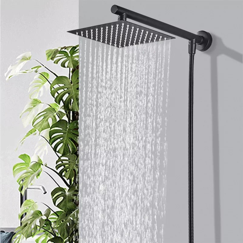 

Free Shipping Chrome Wall Mounted Ultrathin Square 8" Shower Head + Brass Shower Arm + 150cm Srainless Steel Shower Hose