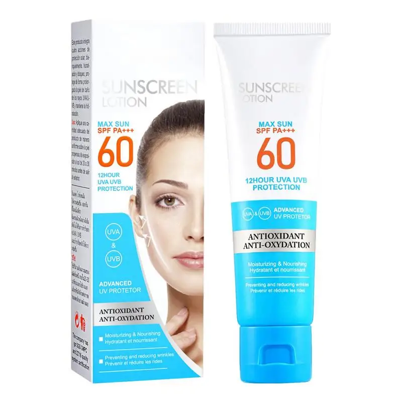 

Natural SPF 60 Sunscreen Lotion 50ml Water Resistant Broad Spectrum UVA/UVB Protection Oil Free Sunblock Whiten Sunscreen Lotion