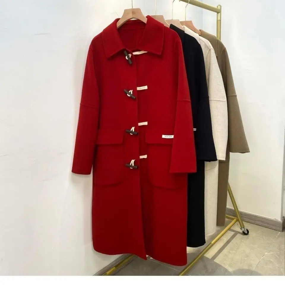 

2022 Women's Autumn Winter New Long Wool Blends Jackets Female Loose Woolen Coats Ladies Double-faced Cashmere Outerwear F370