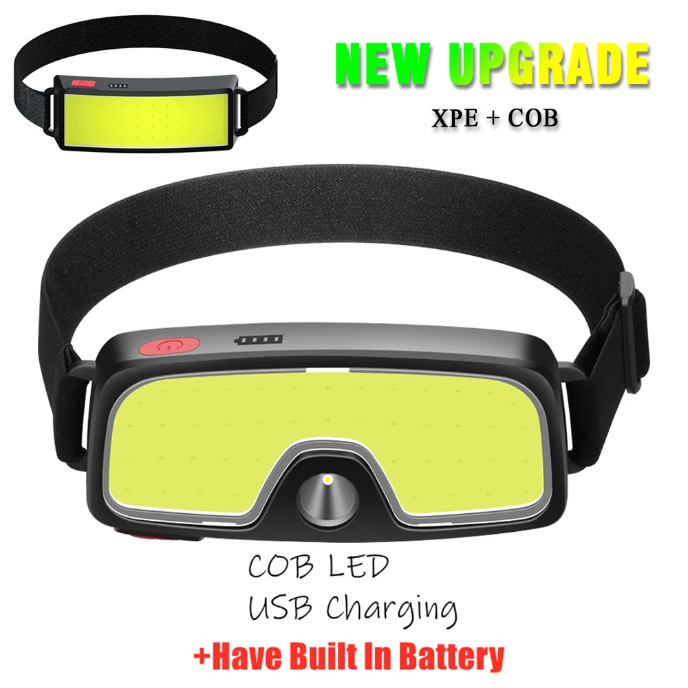 COB Flood Headlamp LED Headlamp with Built-in 1200mah Battery USB Rechargeable IPX4 Waterproof Outdoor Home Portable Headlight images - 6