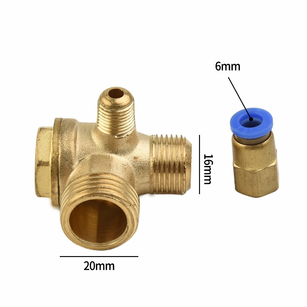 Check Valve With Port 3 Port Brass Male Threaded Check Valves Connector Tool For Oil-free Air Compressor Prevent