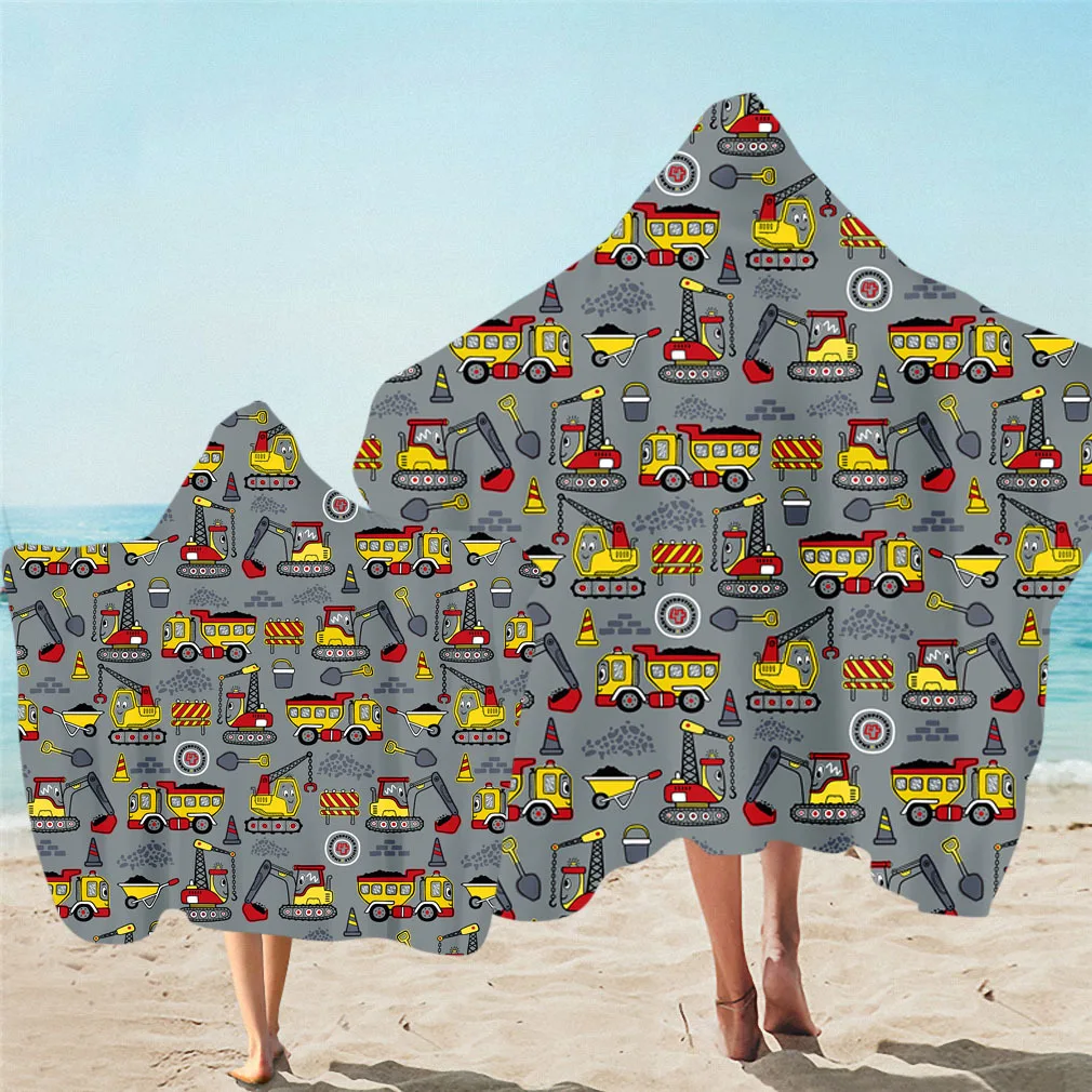 

Мультяшное инженерное полотенце для экскаватора, пляжное полотенце, милая накидка с капюшоном для автомобиля, банное полотенце для взрослы...