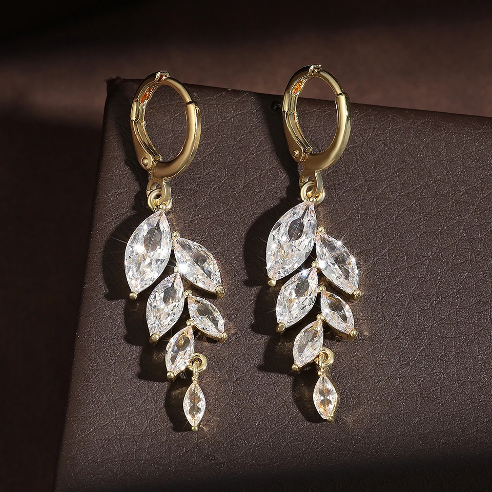 ZAKOL Классические Серьги С Кубическим Цирконием В Виде Листьев Маркизы Для Женщин
