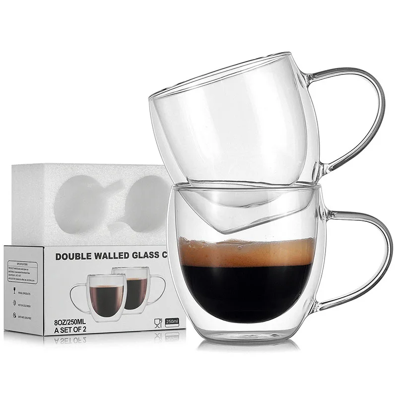 NEW Heat-Resistant Double Wall Glass Cup Beer Coffee Milk Cup Set Handmade Beer Mugs Tea Whiskey Transparent Drinkware Gift Box