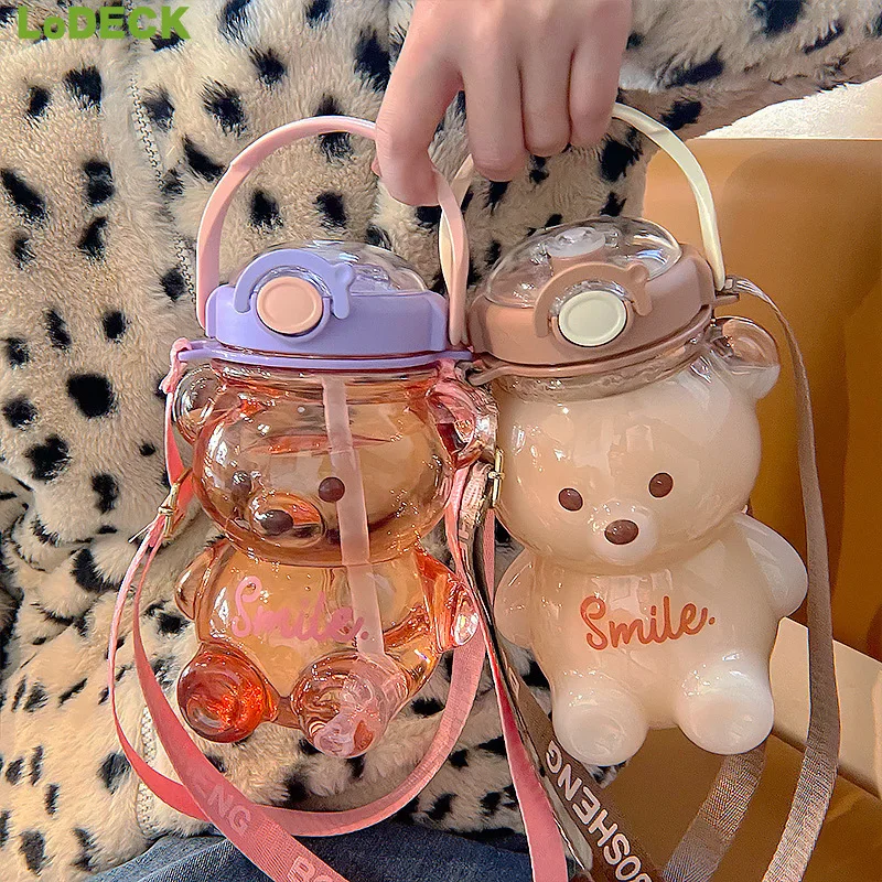 

1/1.4L Water Bottle Cute Plastic Large Capacity Cup Kawaii Bear Kettle Travel Sport Tumbler Portable Drinking Mug For Child Girl
