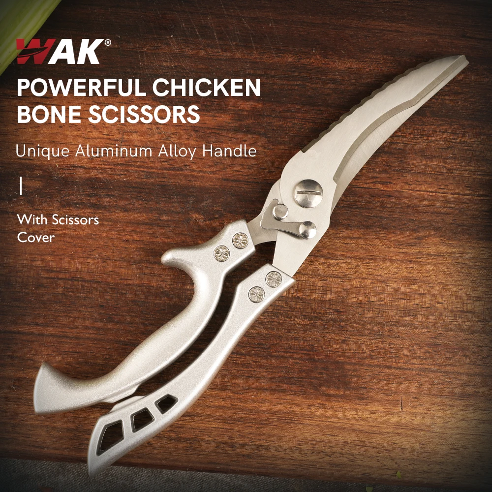 

WAK Professional Stainless Steel Kitchen Scissors Poweful Chicken Bone Scissors Chicken Duck Fish Cutter Shears Cook Scissors