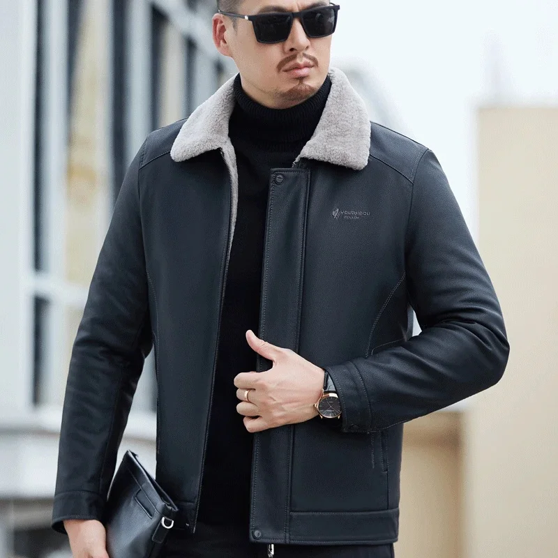 Мужское зимнее пальто из натуральной кожи новый приталенный жакет овечьей