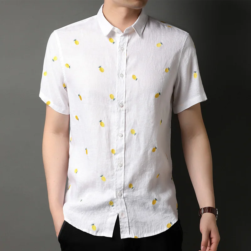 

New summer men's casual shirts Young and middle-aged men's thin short-sleeved printed men's shirts