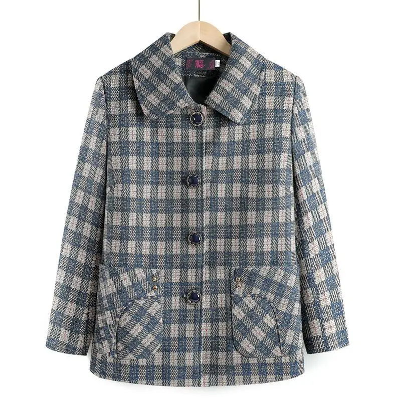 

Middle-Aged Elderly Women's Spring Autumn 2023 New Mother's Single Breasted Outerwear Female Fashion Plaid Warm Jacket Coat A99