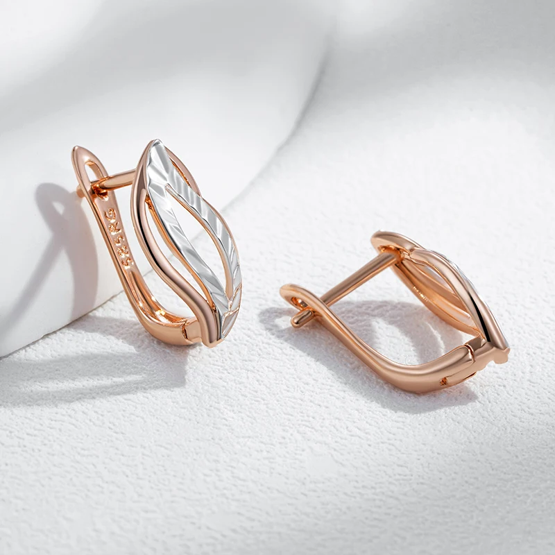 Женские серьги-подвески в виде листьев розового золота и серебра 585 пробы