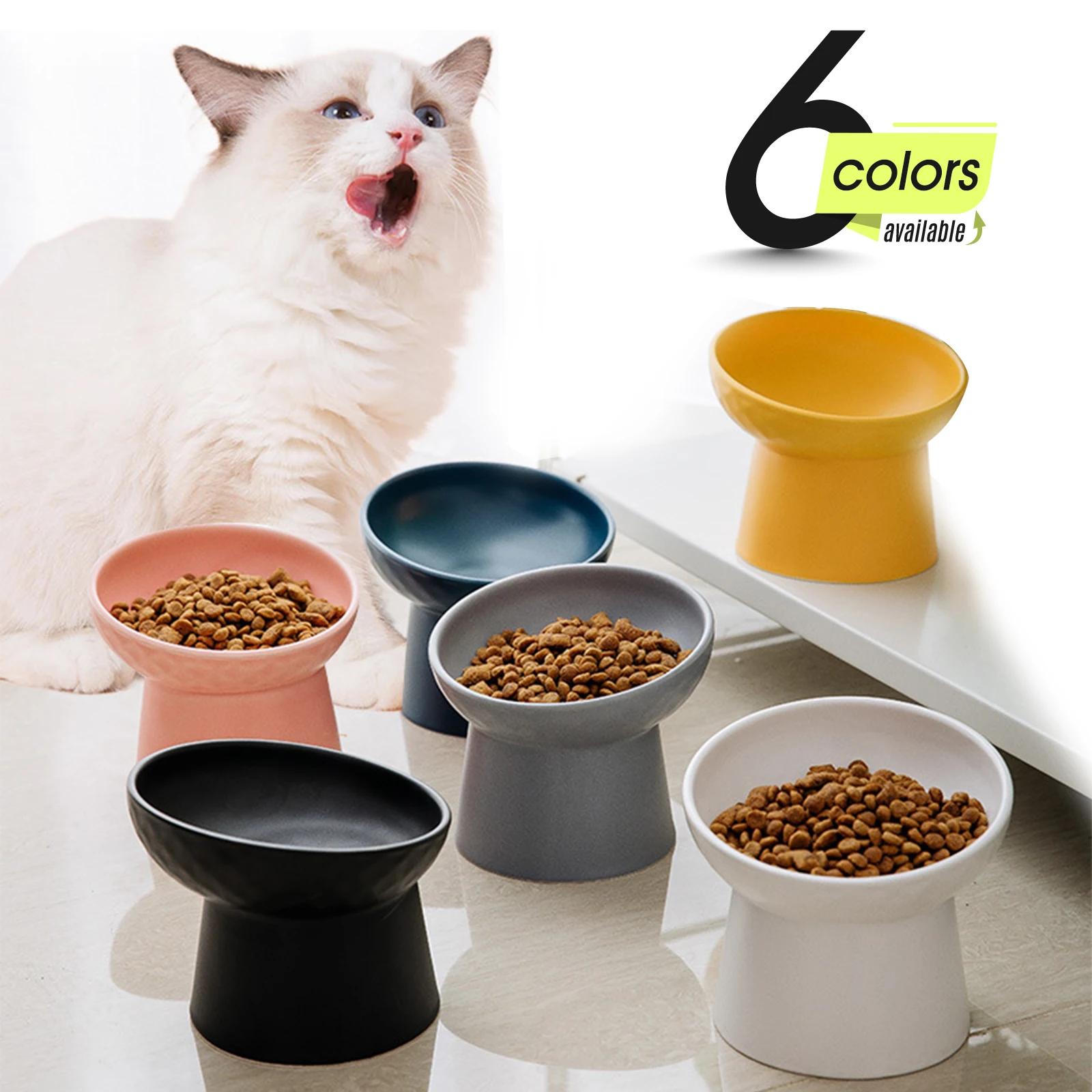

Cat Nordic Style Food Water Bowl Pet Animal Ceramic Eating Dishes High Foot Candy Color Puppy Kitten Matte Bowls Dog Accessories