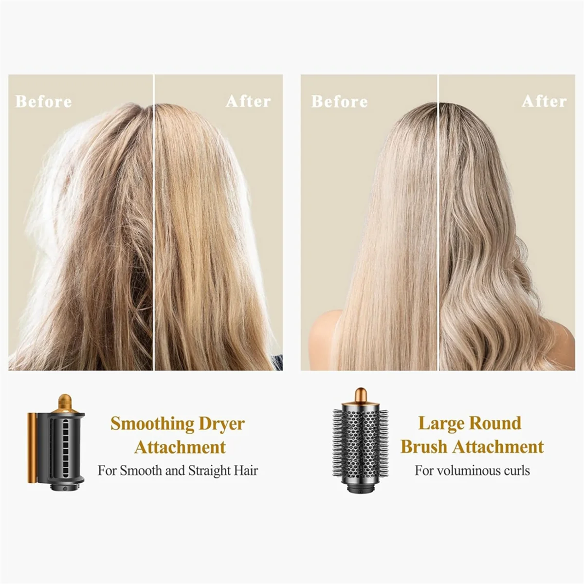 Большая круглая щетка для увеличения объема и насадка разглаживания противолета