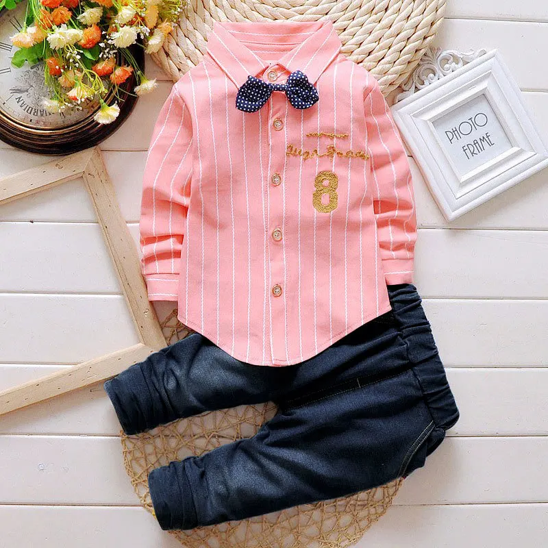 

Children's Clothing Set Suit Long Sleeve Shirt Jeans 2-piece Set Striped Top Pants for Baby 2-5 Years Spring & Autumn Cotton