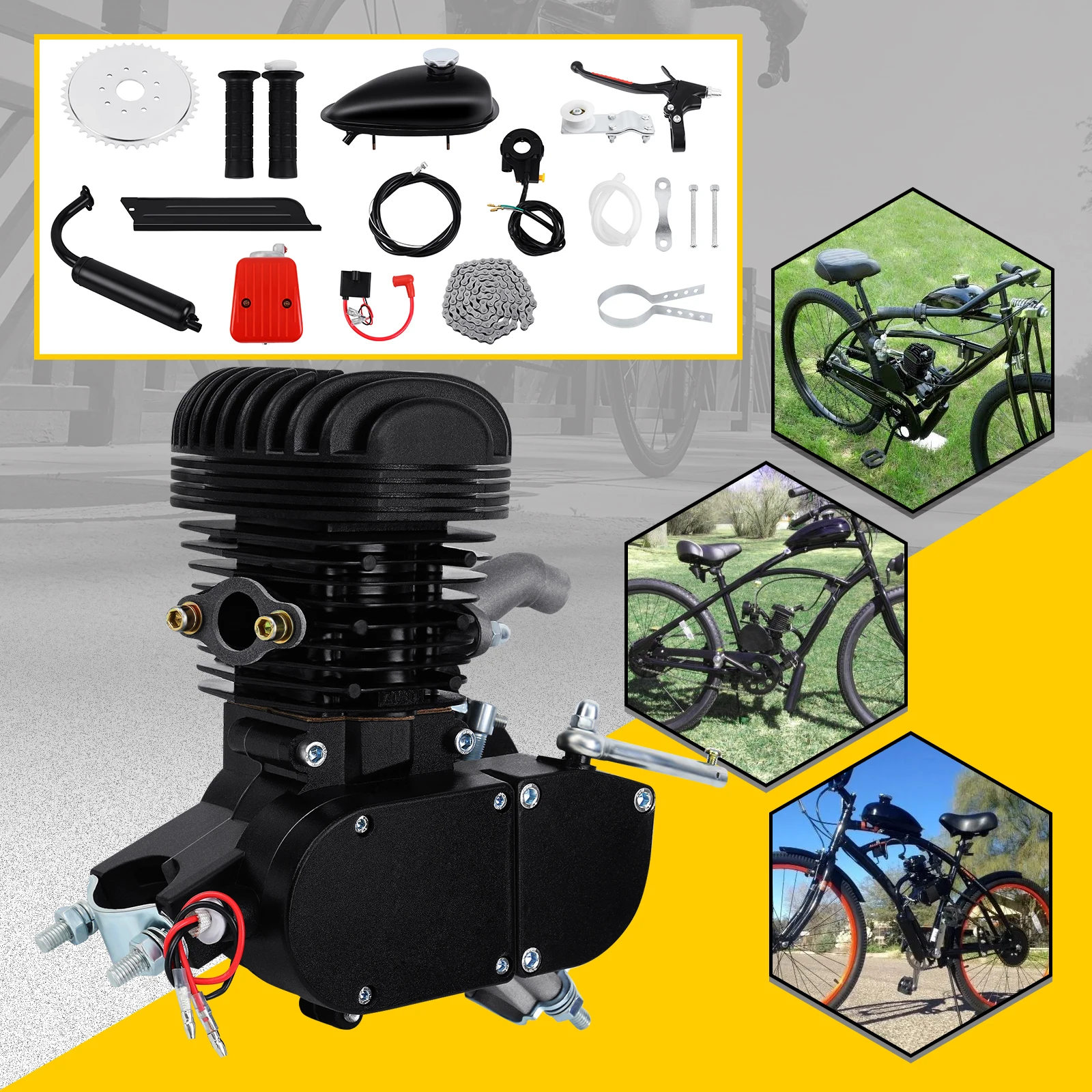 

100cc/80cc Bike Engine Kit 2-Stroke Motor Complete Set For Motorized DIY 26" 28 Inch Bicycle Gas Powered Pull Starter EU Ships