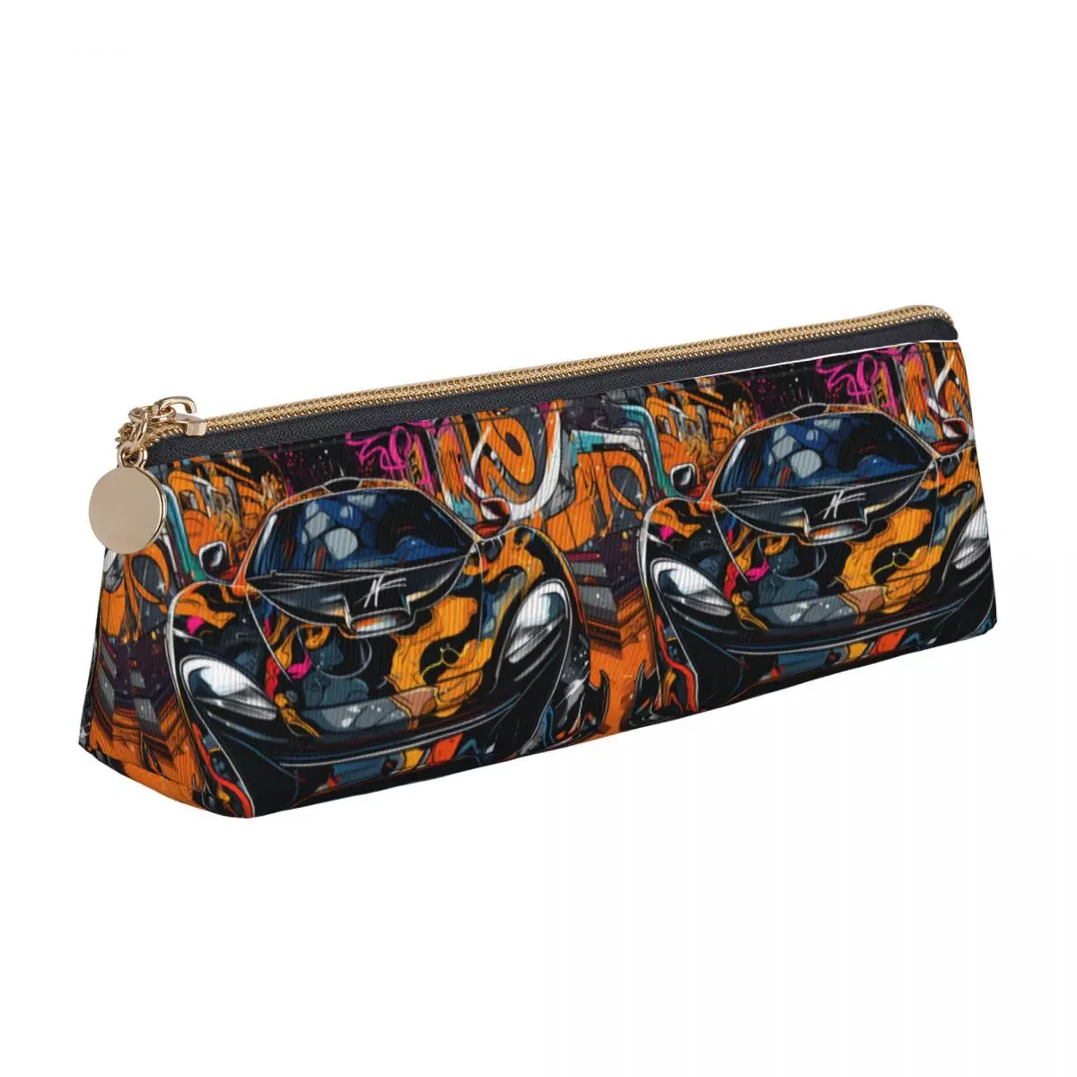 

Fantastic Sports Car Triangle Pencil Case Graffiti Cartoon Teens Stationery Zipper Pencil Box Simple Leather Pen Pouch