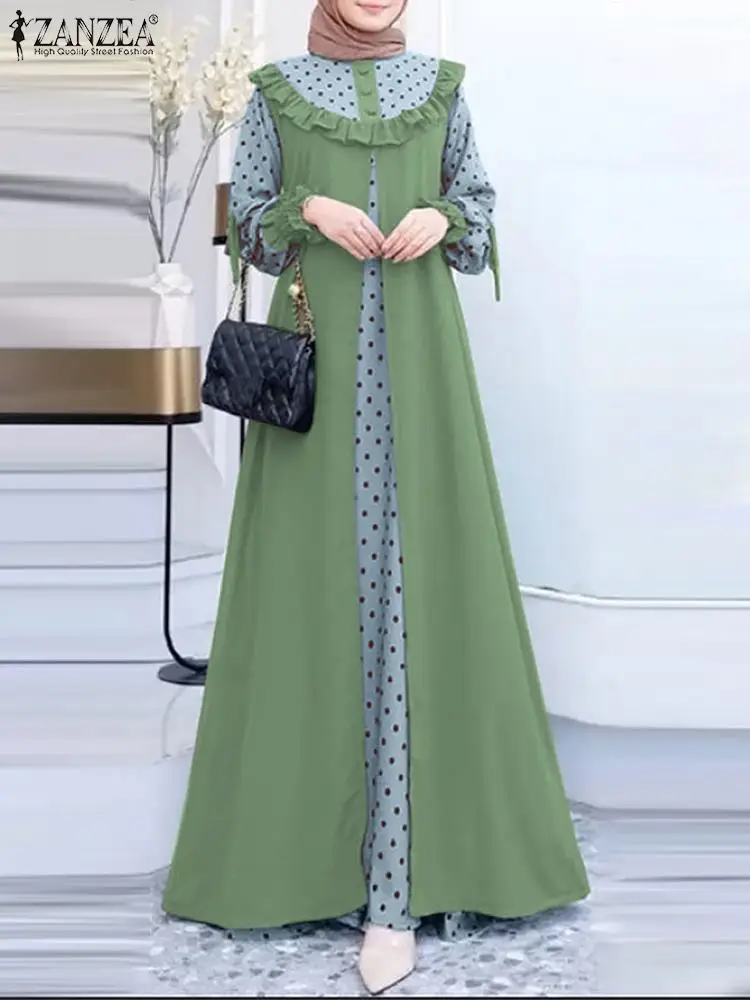 Платье ZANZEA женское винтажное мусульманское, модный хиджаб из Дубая, турецкой абаи, праздничная вечерние няя одежда с принтом в горошек