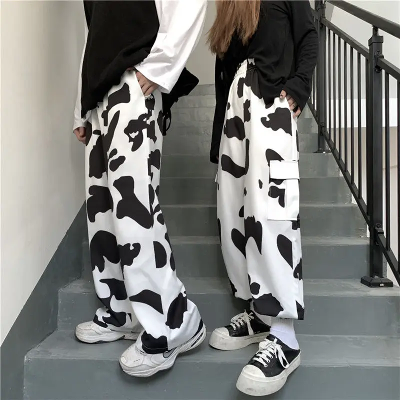 

Y2k Cow Print Pants Women Korean Style Wide Leg Pants Vintage Harajuku Trousers Cargo Pants Autumn Sweatpants Streetwear Female