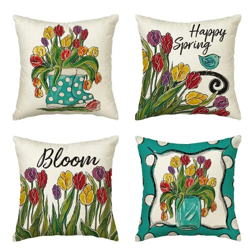 

2022 New Spring Flower Flowers Cushion Cover Floral Pillows Cover Sofa Decorative Throw Pillows Case 45x45cm