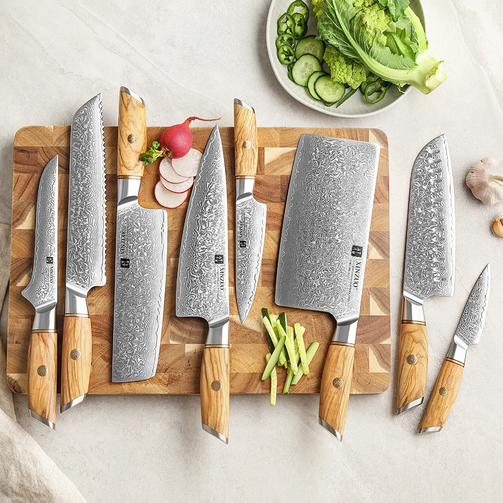 XINZUO 8 шт./компл. дамасская сталь нож для обвалки хлеба Santoku шеф-повара стейка