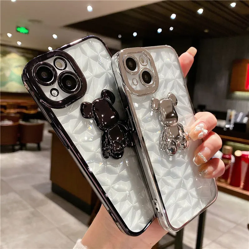

For The New Iphone12pro Anti Falling Diamond Electroplated Violent Bear 13 Pro Max Phone Case 11 Pro Transparent Soft Shell
