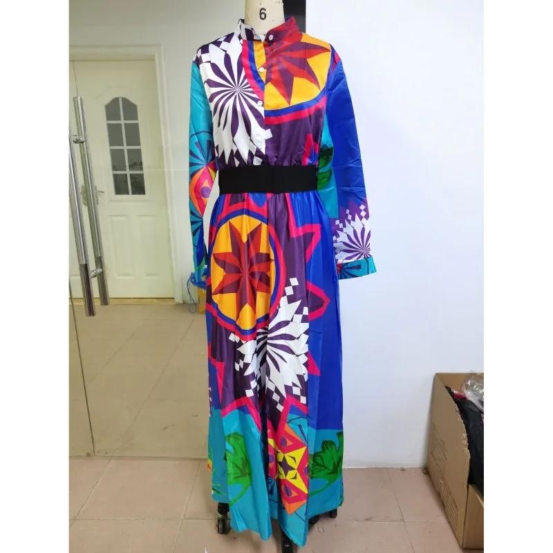 Fashion Shirt Long Dress Autumn Loose Party Muslim Abaya Big Swing African Dresses For Women Full Sleeve Button African Clothes