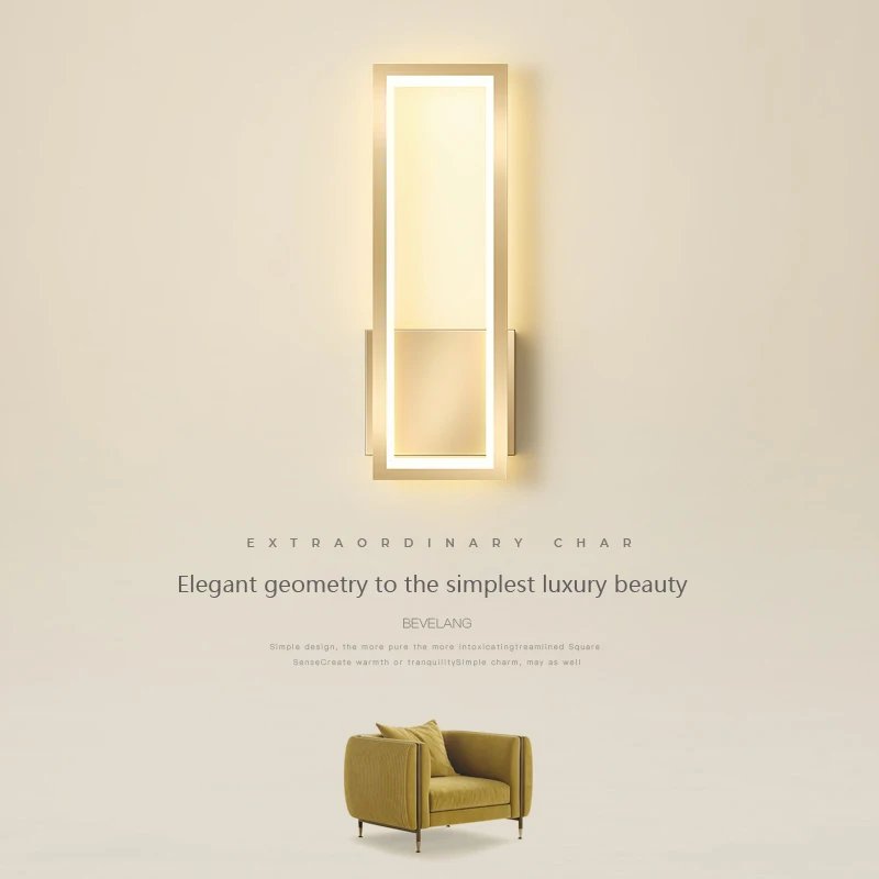 

Modern Nordic LED Rectangle Wall Lamp For Indoor Lighting Simplicity Creative Lustre Bedside Bedroom Home Decoration Sconces