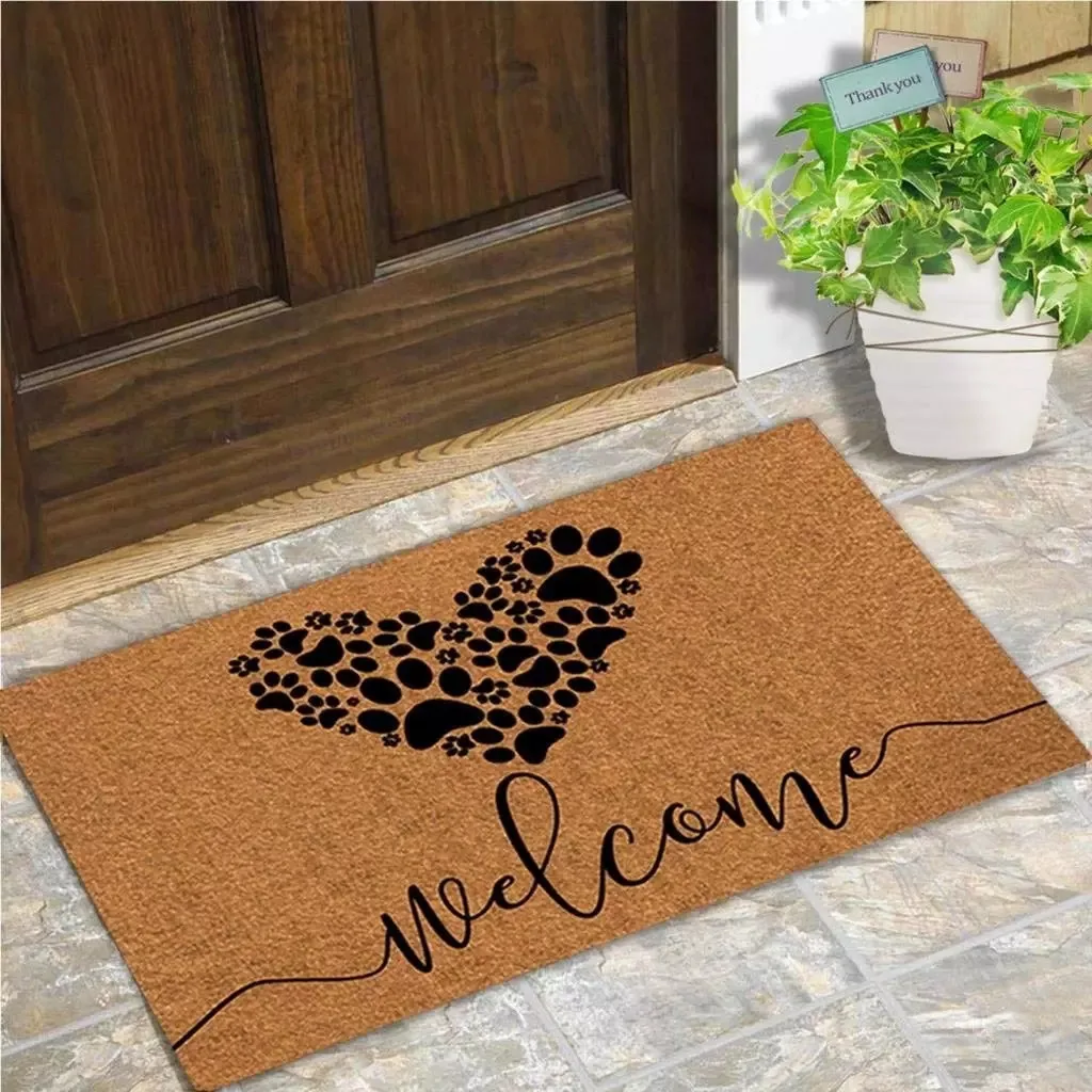 Doormat Entrance Floor Mat Funny Doormat Welcome Dog Paws Love Door Mat Home Decorative Indoor Outdoor Doormat