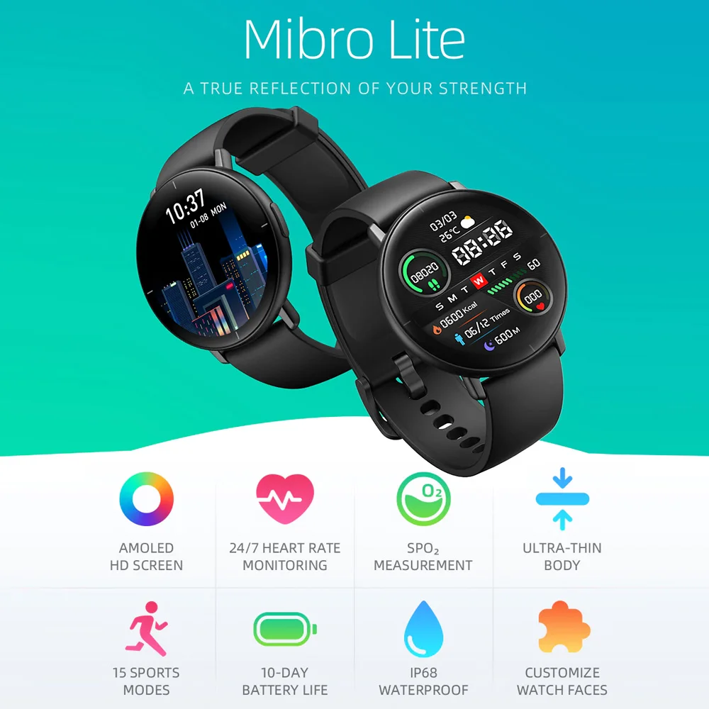 Смарт-часы Mibro Lite мужские/женские с Amoled-экраном 1 3 дюйма и поддержкой нескольких