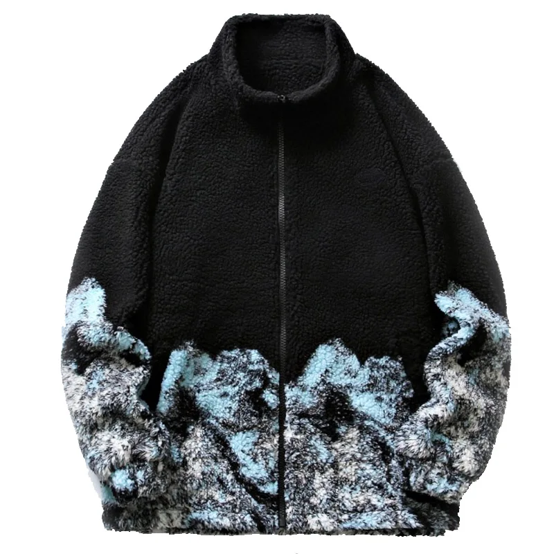 Winter Men Fleece Down Jacket 2021 Fashion Warm Thicken Parkas Coat Japanese Streetwear Lamb Wool Coat