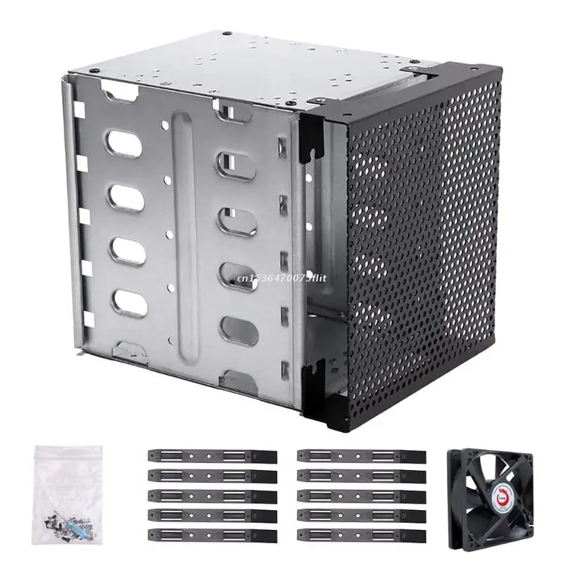 

HDD Hard Driver Tray Rack with Fan Space Hard Drive Cage Adapter Rack Bracket Stainless Steel Cage 5.25" to 5x 3.5" Dropship
