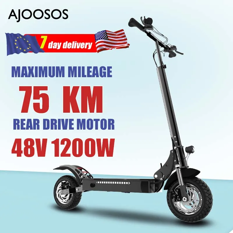 

AJOOSOS Electric Scooter 48v 1200w Rear Drive Trottinette électrique Foldable 10'' Street Tires E Scooter Adult Europe USA Stock