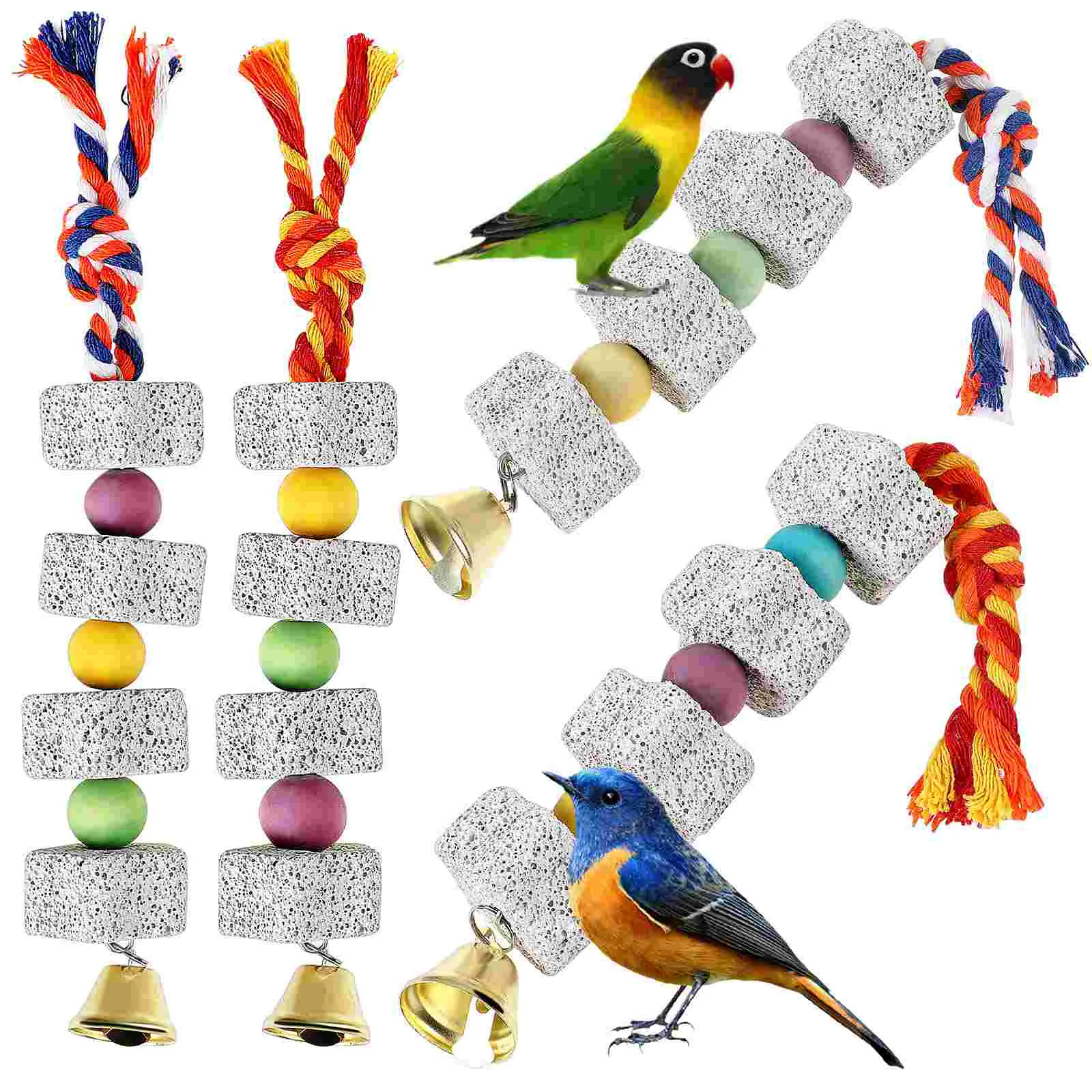 

Bird Parrot Toy Toys Grinding Beak Stone Chew Chewing Birds Teether Rattan Bite Bell Parakeet Cage Block Cuttlebone Mineral