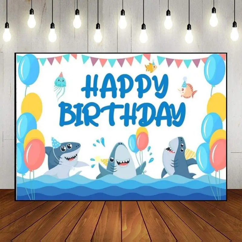 

Shark Under The Sea Party Background Photo Decoration Baby Shower Game Birthday Little Prince Custom Backdrop Banner Boy Studio