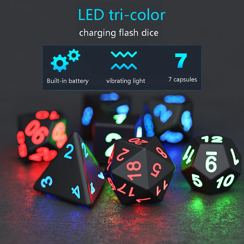 

7pcs/set Board Game LED Dice Luminous DND Dices RPG Polyhedral Dice Electronic Toys Set