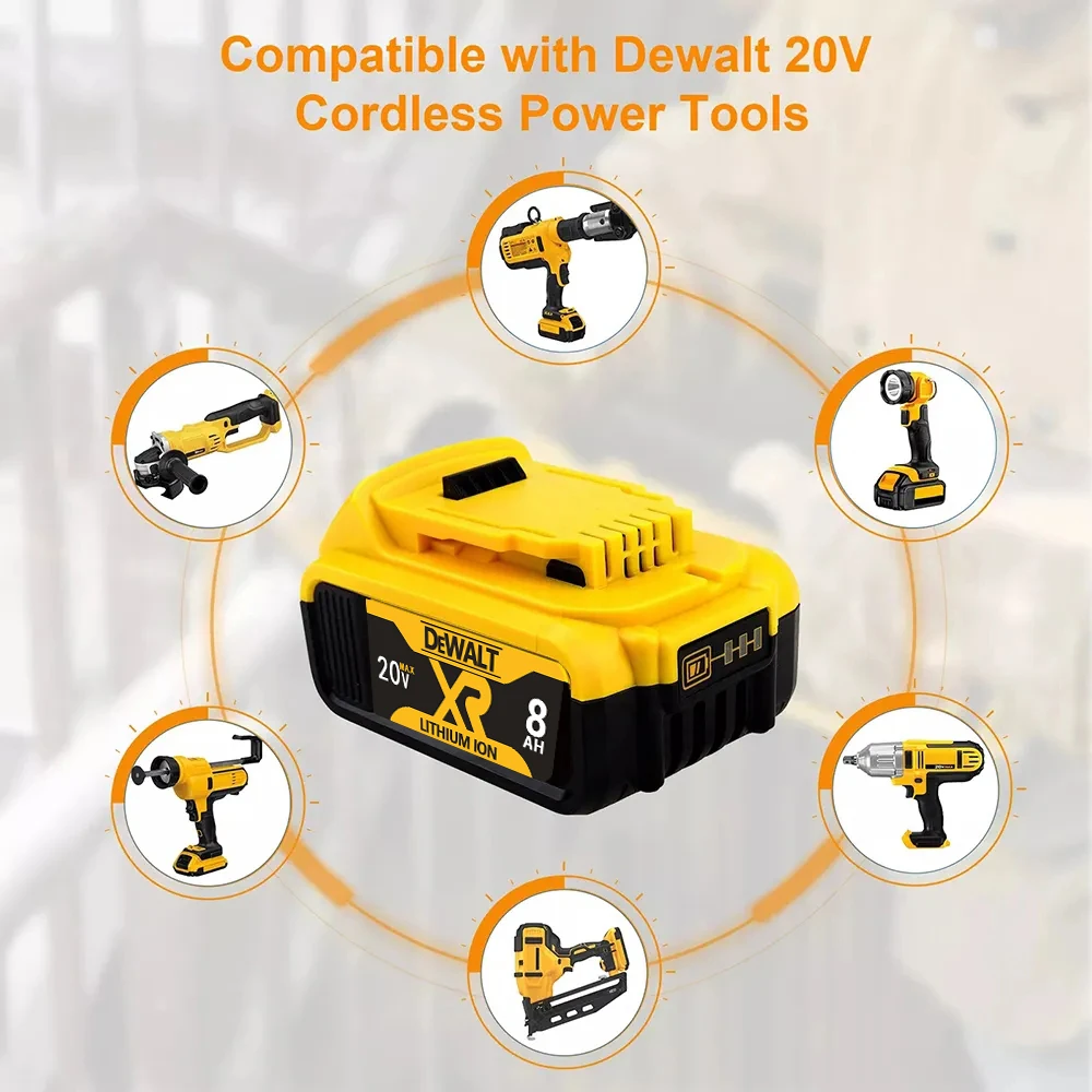 

For Dewalt DCB200 20V 8.0Ah Replacement Battery Compatible Original Dewalt 18V/20V Tools Battery+Charger