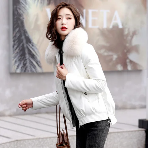 

2023 Winter Casual Real Fox Fur Genuine Sheepskin Leather Jacket Female Down Coat Women's Clothing Manteau Femme Gxy1271