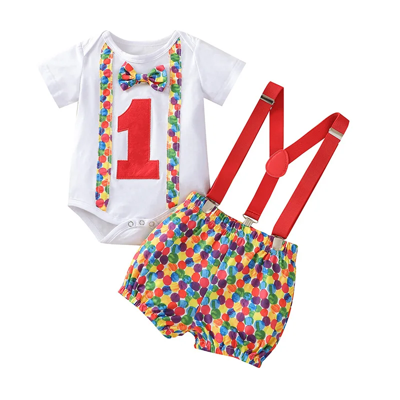 

Baby Boy Cake Smash Birthday Outfit Cotton Romper Bodysuit with Pants Candy Color Girls and Boys Clothes Set
