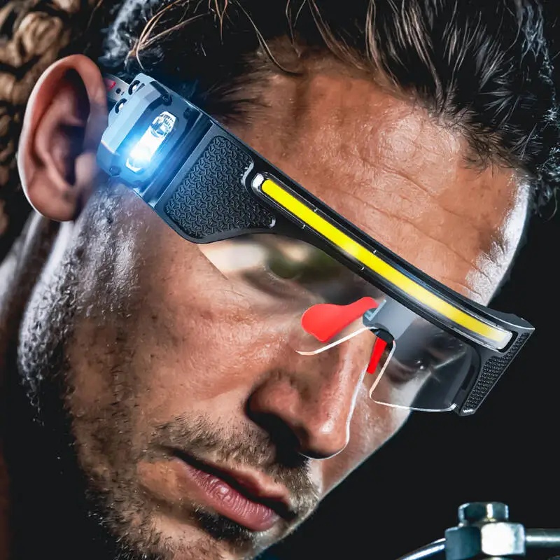 Фото Налобный фонарь-очки Hands-Free, 88 г, ультралегкий, с датчиком волн, 8 режимов, USB-C, перезаряжаемый, для велоспорта, рыбалки, ремонта №2