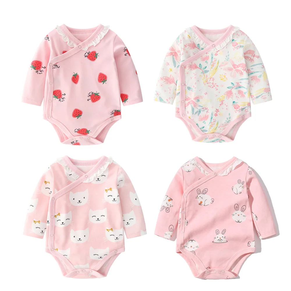 

Baby Girl Bodysuits Pink Cartoon Rompers For Newborns Long Sleeve Spring/Fall Clothes 0-2Y Baby Outfits Infant Girls Onesie