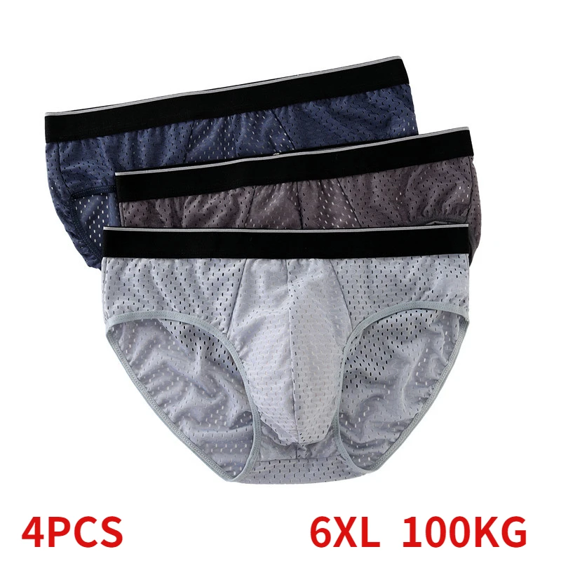 

Large Size Ice Silk Mid Waist Mesh Wicking Male Underwear Comfortable Breathable Seamless Elasticity Thin Men Briefs Cold L-6XL