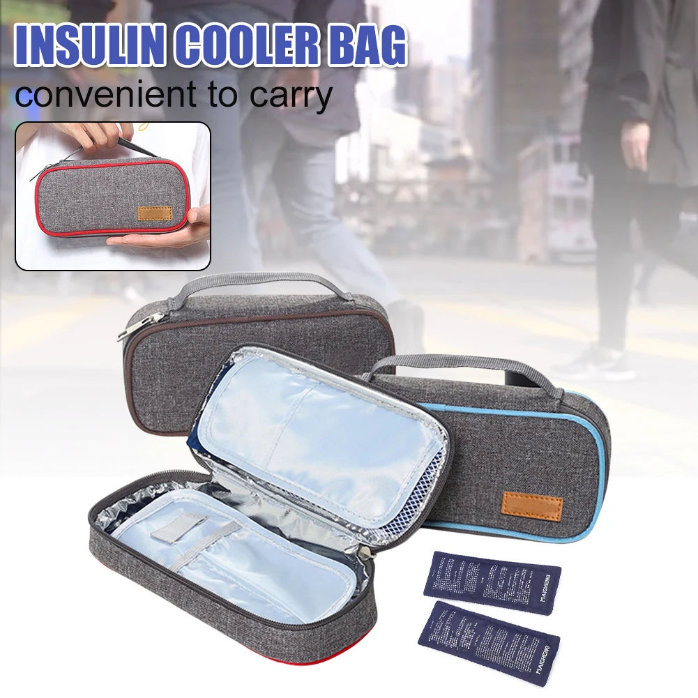 

Insulin Case with 2 Ice Packs Portable Compact Insulin Cooler Carrying Bag with Handle Medicine Storage Bag Coffee/Red/Blue